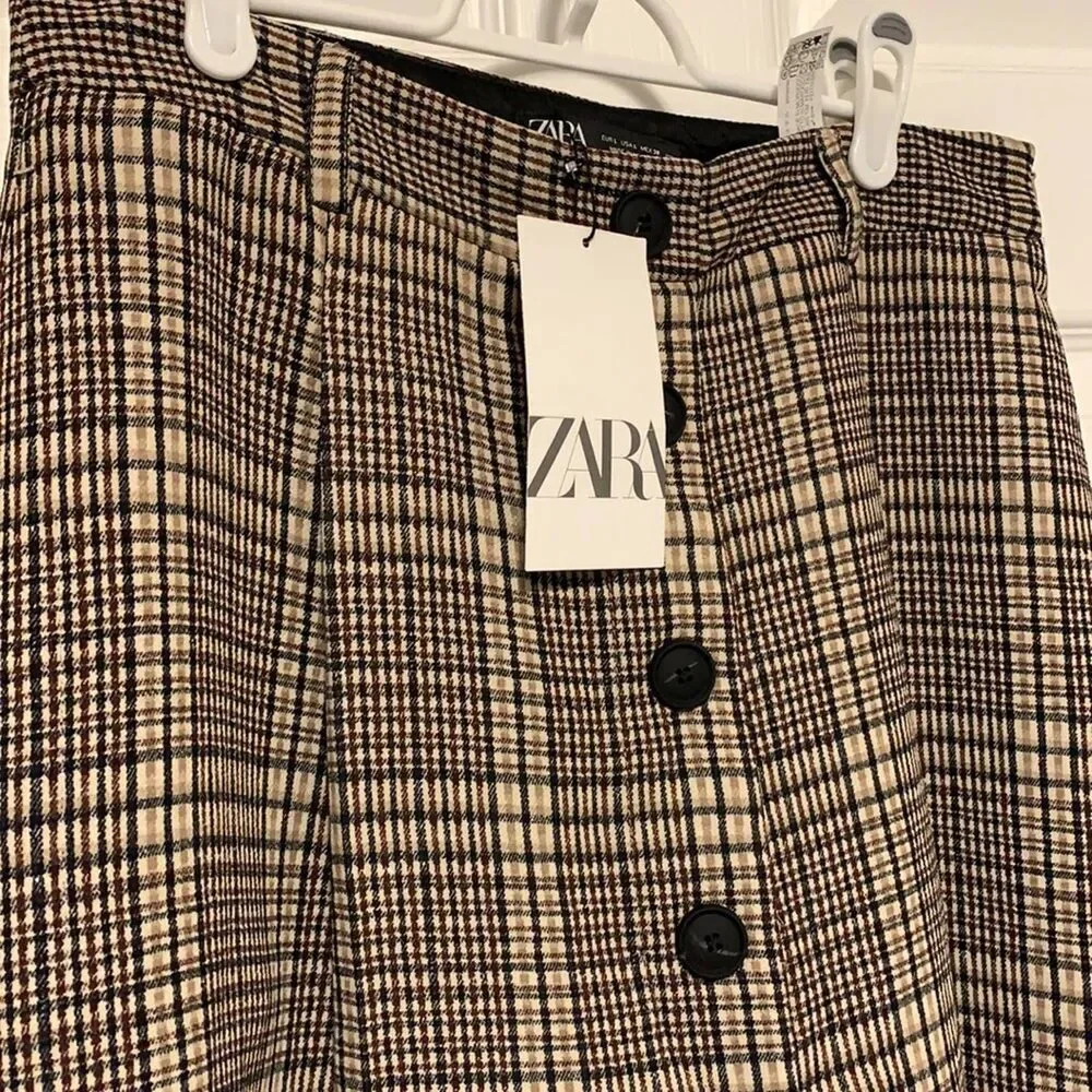 ZARA PLAID SKORTS BROWN LARGE